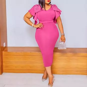 D3182 Женское платье с рюшами и бусинами для лета 2023 года в европейском и американском стиле: Новая мода. Extra Large чёрный