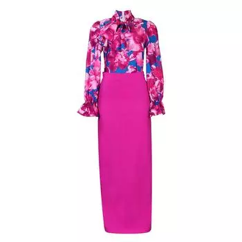 D323 Европейский и американский женский модный комплект из двух предметов 2024: миди-юбка с длинным рукавом и шнуровкой, с принтом XL