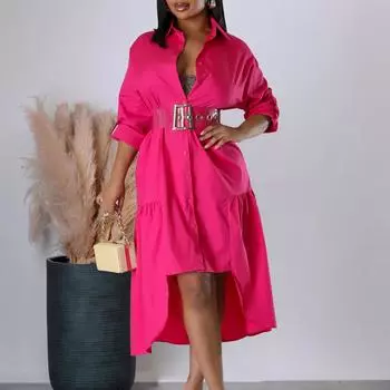 D3278 Женское однотонное свободное повседневное платье с лацканами на пуговицах нестандартного покроя XXXL