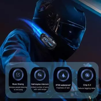 D3X Мотоциклетный шлем Bluetooth гарнитура Беспроводная 5.4 Шумоподавление 600 м Интерком Неограниченное количество людей с водонепроницаемым