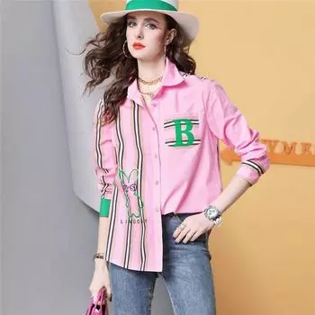 D406 European Goods Chic Casual Top Women Blouse Pink In Stock M