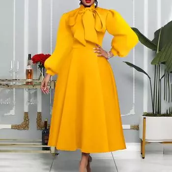 D447 Элегантное осенне-зимнее платье с рукавами-фонариками и широкой юбкой XXXL