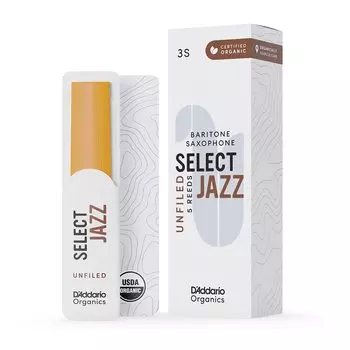 D Addario WoodWinds Трость D Addario для баритон-саксофона, сертифицированная по органическому составу USDA, SELECT JAZZ UNFILED ORRS05BSX3S [Твердость: 3S] Упаковка из 5 []
