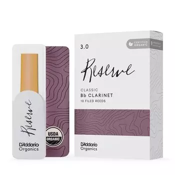 D Addario WoodWinds Трость D Addario для кларнета Bb, сертифицированная USDA Organic, RESERVE CLASSIC ODCT1030 [Твердость: 3.0] Упаковка из 10 шт. []