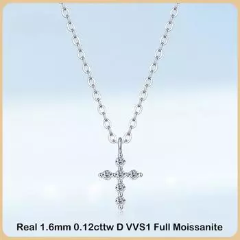 D Цвет 0,12cttw Полный Муассанит Иисус Крест Кулон Ожерелье для Женщин S925 Серебряная Бриллиантовая Цепочка Ожерелья Изысканные Ювелирные Изделия 0.12cttw Moissanite