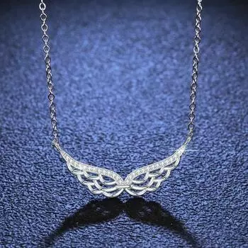 D цвет 0,2 карата 1 мм настоящий муассанитовый кулон для женщин из натурального стерлингового серебра 925 пробы с крыльями ангела элегантное ожерелье ювелирные изделия с бриллиантами