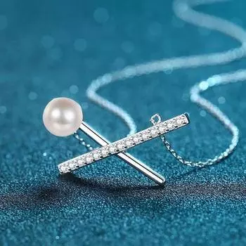 D цвет 0,37 карата настоящий полный муассанит стерлингового серебра 925 пробы кулон для женщин жемчужное ожерелье с крестом оригинальные простые элегантные ювелирные изделия