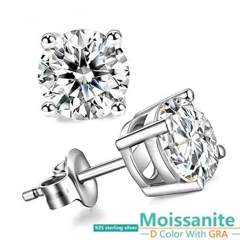 D Цвет 0,3/1,5/1/2/3CT VVS1 серьги-гвоздики с муассанитом для женщин стерлингового серебра 925 пробы с бриллиантами GRA свадебные украшения 0.3 CT