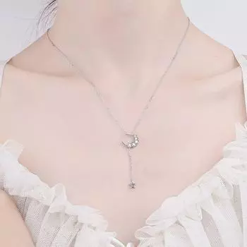 D цвет 0,4 карата кулон с муассанитом в форме звезды и луны для женщин 45 см сверкающее лабораторное ожерелье с бриллиантами из 100% стерлингового серебра 925 пробы total 0.4ct
