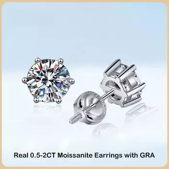 D Цвет 0,5-2 карата Муассанит Винтовые Серьги Для Женщин Свадебные Ювелирные Изделия Стерлингового Серебра S925 6 Зубцов Серьги-гвоздики с Бриллиантами 0.5ct(5mm) and 0.5ct