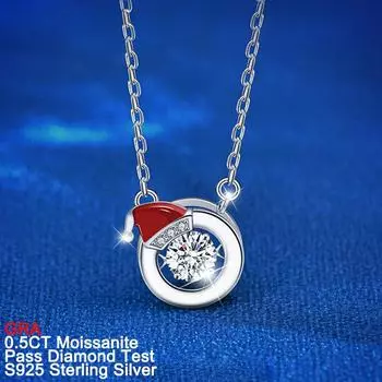 D цвет 0,5 карата муассанит Рождественская шляпа кулон ожерелье Бьющееся сердце Муассанита S925 серебряные ювелирные изделия проходят тест на бриллианты GRA 0.5 Carat