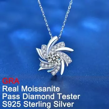 D цвет 0,5 карата настоящий муассанит ожерелье кулон-вертушка с платиновым покрытием из чистого серебра 925 пробы с синтетическим бриллиантом на шею ювелирные изделия