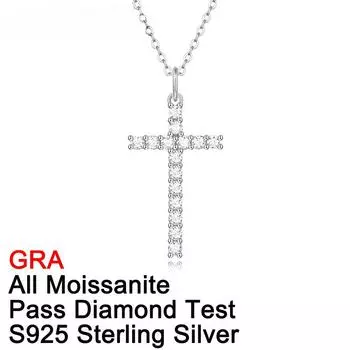 D цвет 0,9 карат настоящий муассанит ожерелье с крестом кулон высокого качества S925 стерлингового серебра распятие украшения на шею ювелирные изделия 0.9ct