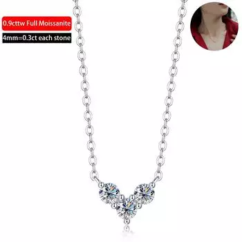 D Цвет 0,9cttw 3 камня настоящий 4 мм полный муассанит ожерелье для женщин S925 стерлингового серебра кулон-цепочка ювелирные изделия 45cm&0.9cttw