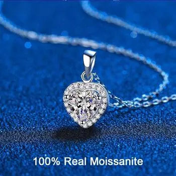 D цвет 100% стерлингового серебра S925 в форме сердца 1 карат муассанит подвеска Шарм вечерние свадебные подвески ожерелье для женщин ювелирные изделия 1ct