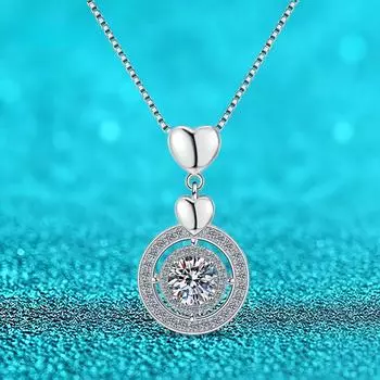 D цвет 1/2CT O/Box цепочка муассанит ожерелье для женщин D цвет сердце кулон S925 стерлинговое серебро ювелирный сертификат 1ct