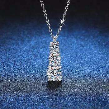 D цвет 1.8CTTW все муассанит ожерелье для женщин 3 камня драгоценный камень элегантный кулон стерлингового серебра 925 пробы с покрытием Pt950 ювелирные изделия