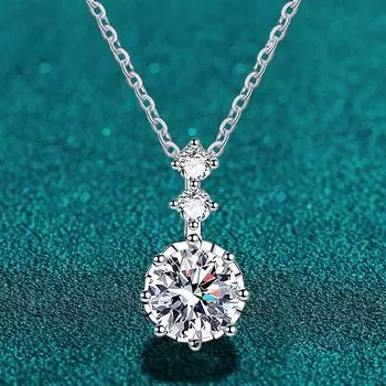 D Цвет 1 карат 6,5 мм Муассанит Алмазный кулон Ожерелье Стерлингового Серебра 925 пробы Ожерелья на шею с GRA Подарок для женщин