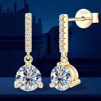 D цвет 1CT Сертифицированные серьги-капли с муассанитом для женщин Платиновое покрытие Стерлинговое серебро 925 пробы 3-коготь Алмазные серьги-гвоздики для ушей Свадебные украшения 1ct and 1ct