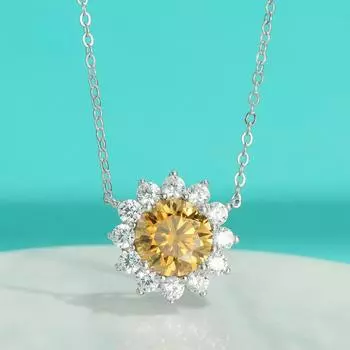 D цвет 1CT сертифицированный белый/желтый муассанит стерлингового серебра 925 пробы кулон с подсолнухом для женщин блестящий драгоценный камень милое ожерелье ювелирные изделия