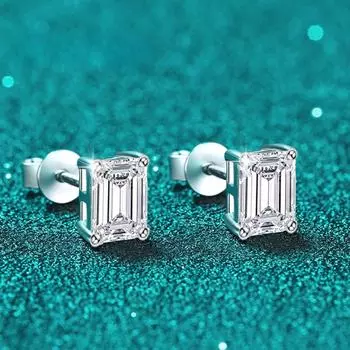D Цвет 2 карата изумрудной огранки сияющей огранки Муассанит серьги S925 стерлингового серебра Свадебные серьги-гвоздики Изящные украшения для женщин и девочек подарок 0.5ct and 0.5ct