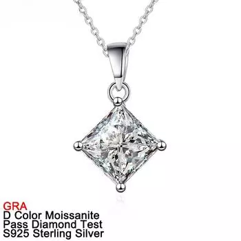 D цвет 2 карата настоящий квадратный кулон из муассанита, ожерелье принцессы, высочайшее качество, лабораторный бриллиант, блестящий драгоценный камень S925, серебряные ювелирные изделия 1 Carat