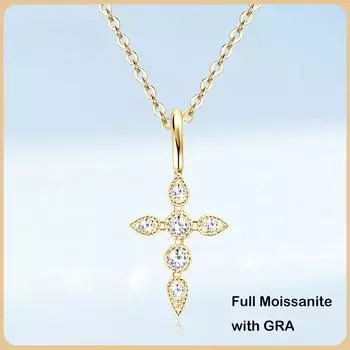 D цвет 2 мм Иисус Крест Полный Муассанит Ожерелье для Женщин S925 Посеребренные 18K Pass Diamond Test Ожерелья