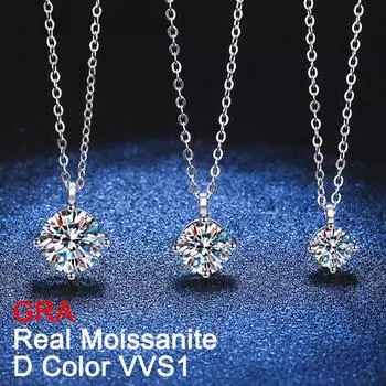 D цвет 3 карата настоящий муассанит ожерелье кулон для женщин 18-каратное покрытие стерлингового серебра S925 свадебная цепочка с бриллиантами на шею ювелирные изделия GRA 0.5 Carat