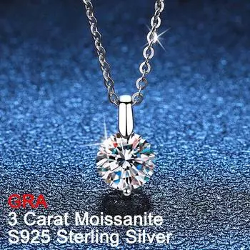D Цвет 3 карата Натуральный Муассанит Ожерелье Для Женщин 100% S925 Чистое Серебро Круглая Бриллиантовая Цепочка На Шею Изящные Ювелирные Изделия 1 Carat