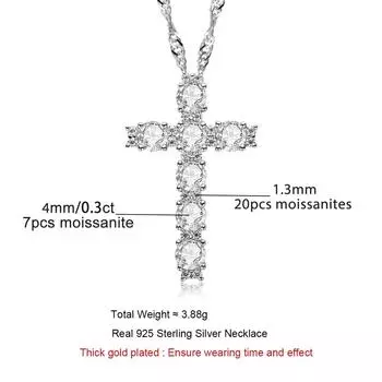 D Цвет 4 мм 2,1 карата Муассанит Алмазный Крест Кулон Ожерелье Стерлингового Серебра 925 пробы 18 К Позолоченные Ювелирные Изделия