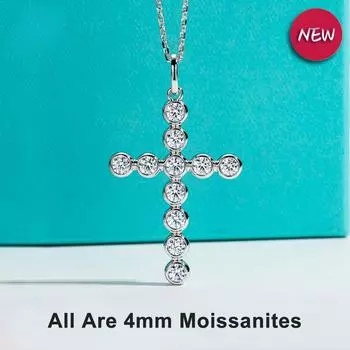 D Цвет 4 мм 3.3ctw Муассанит Алмазный Крест Кулон Ожерелье Стерлингового Серебра 925 пробы Ювелирные Изделия Подарки белый