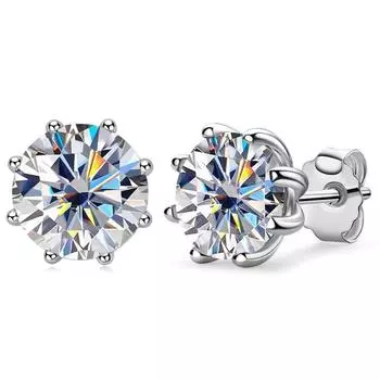 D цвет 8 мм серьги-гвоздики с муассанитом и бриллиантами, стерлинговое серебро 925 пробы, белое золото, 8-зубчатые серьги для женщин, свадебные украшения 2ct and 2ct