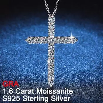 D Цвет Настоящее 1,6-каратное муассанитовое ожерелье с крестом Иисуса S925, серебро 18 карат, белое золото, распятие, ожерелье для женщин, ювелирные изделия GRA Zircon