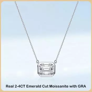 D Цвет Настоящее 2-4CT Изумрудная Огранка Муассанит Ожерелье для Женщин S925 Серебряная Алмазная Цепочка На Шею Ожерелья Изысканные Ювелирные Изделия