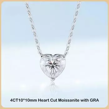 D Цвет Роскошное 4CT 10*10 мм Ожерелье с подвеской в форме сердца для женщин S925 Silver Pass Diamond Test Chain Ожерелья 2ct