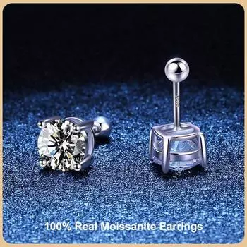 D Цвет S925 Стерлингового Серебра 1 Карат Муассанит Винтовые Серьги Для Женщин Изящные Ювелирные Изделия Платина 4 Зубчатые Серьги Подарок На Вечеринку 0.3ct(4mm) and 0.3ct