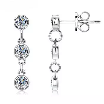 D цвет VVS1 муассанитовые серьги-цепочки для женщин, серебро 925 пробы, комплект с ободом 3 мм, длинные серьги круглой огранки, аксессуары, ювелирные изделия белый