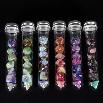 D&D Dice 7pcs Polyhedral Game Dice Set with Tube for Board Game Props, Tabletop Gaming Supplies C1