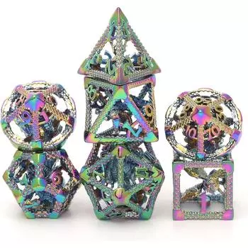 D&D Dice Metal Set Polyhedral Hollow Role Playing Starter Dice для настольных игр RPG MTG Pathfinder Shadowrun Yahtzee (3D-цифра дракона) разноцветный