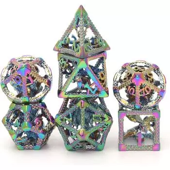 D&D Dice Metal Set Polyhedral Hollow Role Playing Starter Dice для настольных игр RPG MTG Pathfinder Shadowrun Yahtzee (3D-цифра дракона) разноцветный