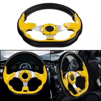 D-образный гоночный автомобиль Drifting Flat Dish рулевое колесо 6 болтов ручка винил кожа и алюминий с кнопкой звукового сигнала для автомобиля чёрный
