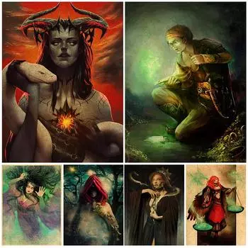 Дьявольская стена в волшебной лампе, художественная картина на холсте, монстры в человеческой коже, ретро-арт, печать загадочных плакатов 21cm30cm NoFrame