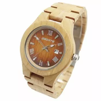 D Wood Watch Деревянные часы Надежный натуральный материал Дата Календарь Seiko Механизм инструмента Кленовый деревянный продукт Бежевый [Двойной двойной] Мужские