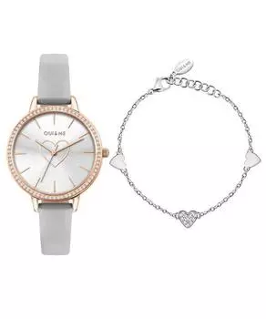 Да & Я Amourette Кристальные Акценты Кожаный Ремешок Серебристый Циферблат Кварцевые ME010289 Женские Часы С Дополнительным Браслетом