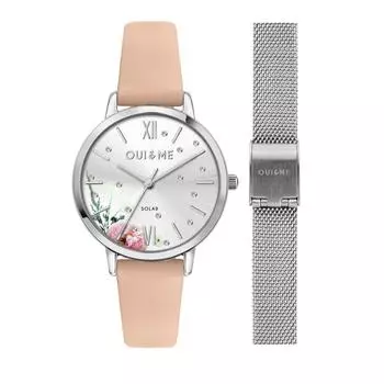 Да & Я Fleurette Розовый кожаный ремешок Серебристый циферблат Солнечные ME010373 Женские часы С дополнительным браслетом серебряный