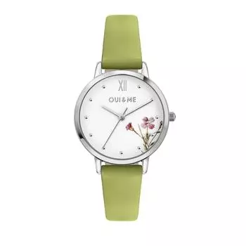 Да & Я Fleurette Зеленый кожаный ремешок Белый циферблат Кварцевые ME010379 Женские часы белый