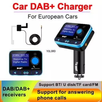 DAB+ Автомобильное зарядное устройство Цифровой радиоприемник FM Передатчик BT Плеер DAB для европейского автомобильного аудиосигнала вещания