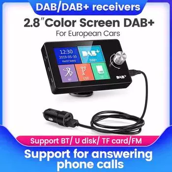 DAB+ Автомобильный цифровой радиоприемник FM BT SD TF MP3-плеер 2,8-дюймовый экран DAB для европейского автомобильного аудиосигнала вещания телефонного звонка