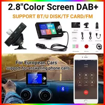 DAB+ Автомобильный цифровой радиоприемник FM BT SD TF MP3-плеер 2,8-дюймовый экран DAB для европейского автомобильного аудиосигнала вещания телефонного звонка