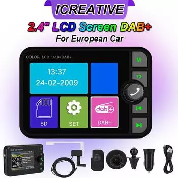 DAB+ Автомобильный цифровой радиоприемник FM-приемник BT MP3-плеер с экраном 2,4 дюйма DAB для европейского автомобильного аудиосигнала вещания телефонного звонка